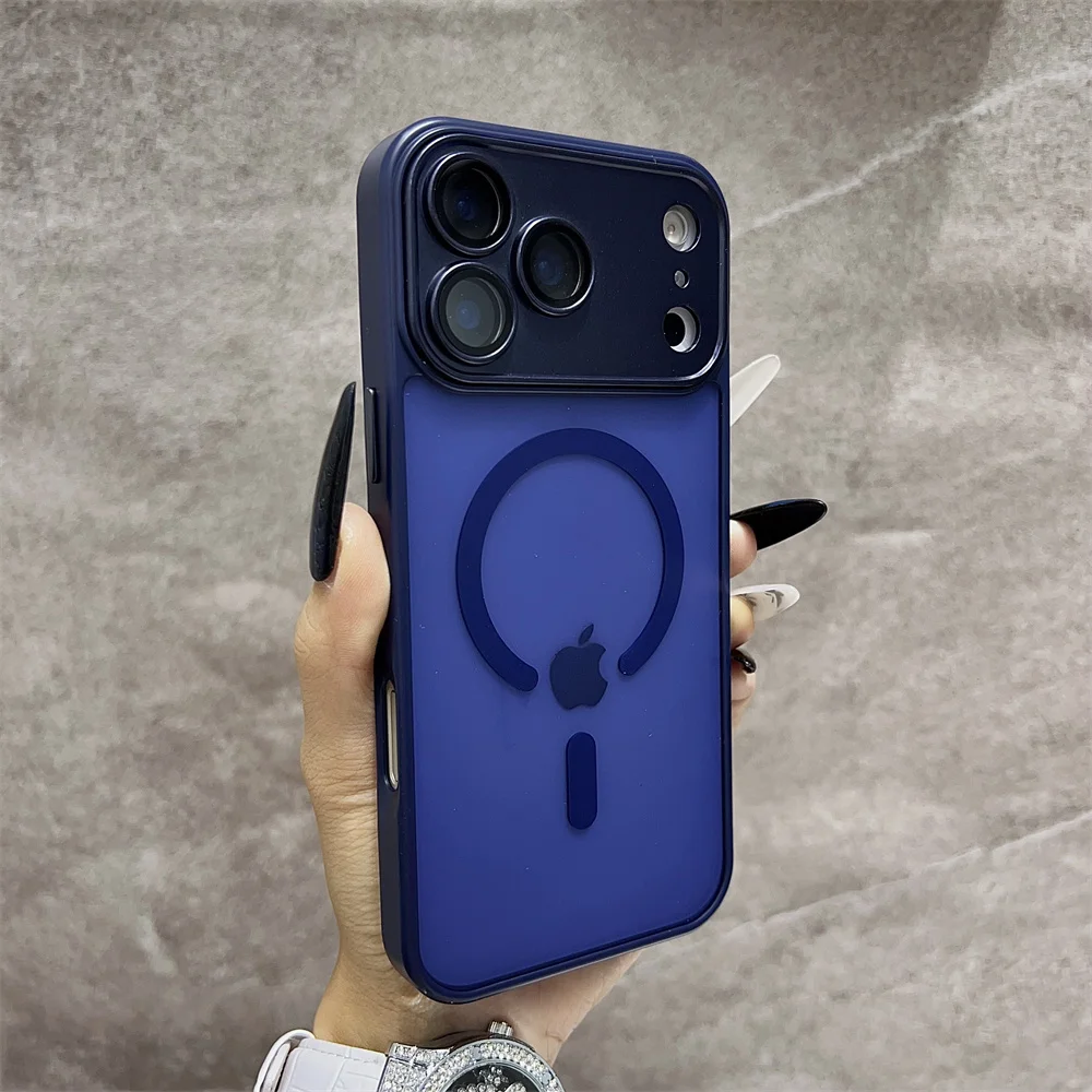 (iphone 15, Azul Oscuro) Funda Transparente De Carga Inalámbrica Para Iphone, Compatible Con Magsafe.