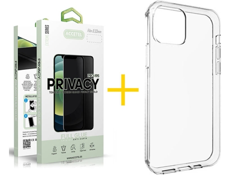 Kit Carcasa y Protector Cristal 1X Privacy Iphone 12 Mini Accetel Silicona