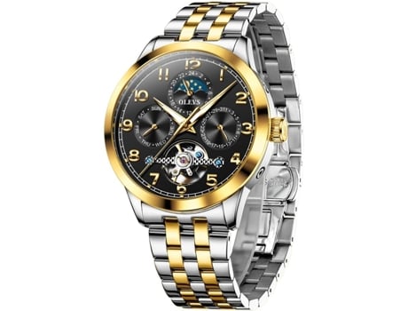 VEANXIN Reloj Automático para Hombre Reloj Mecánico de Negocios de Acero Inoxidable Multicalendario Reloj Luminoso Impermeable(negro)