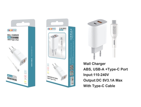 Cargador Usb 2.0 + Tipo-C Ma1115 (Blanco)