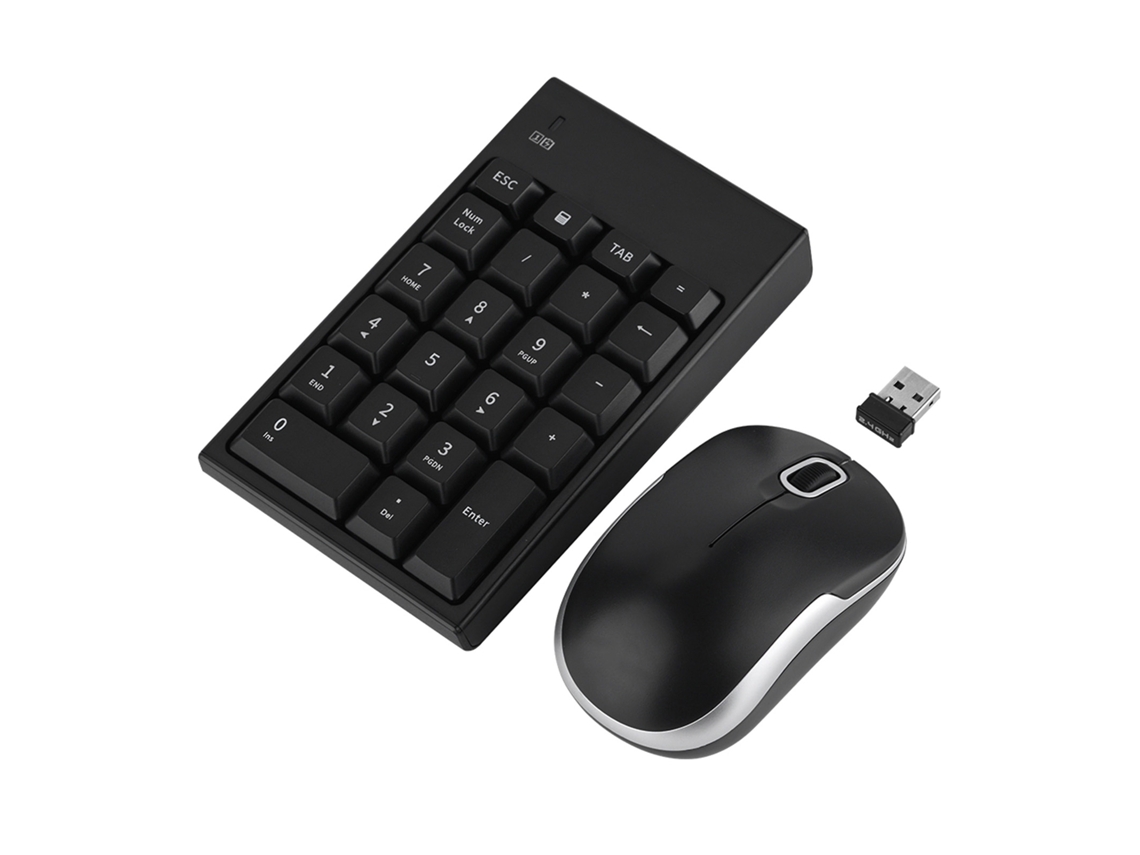 Conjunto Teclado Numérico Sem Fio 22 Teclas E Mouse Óptico 1200 Dpi Com Receptor Nano 2.4ghz Plug And Play