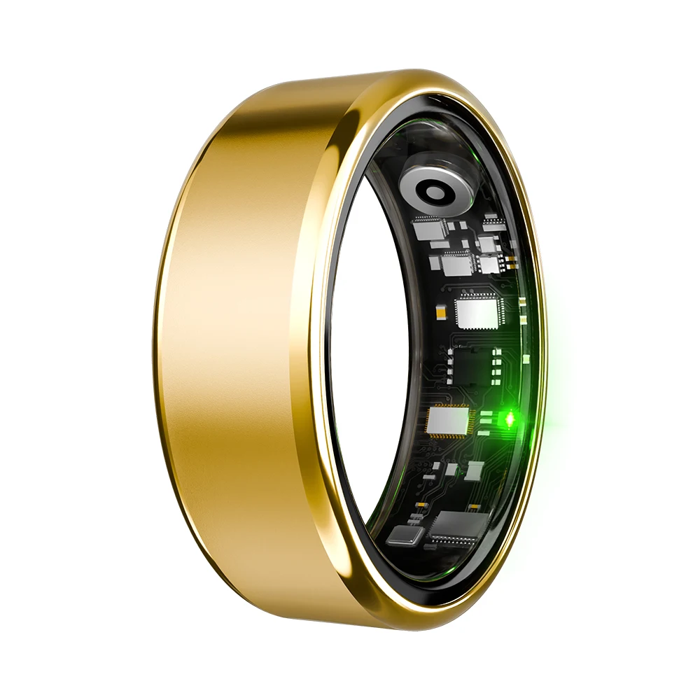 (Oro 11 yardas) Anillo inteligente impermeable con monitor de frecuencia cardíaca, oxígeno en sangre y presión arterial, rastreador de actividad física