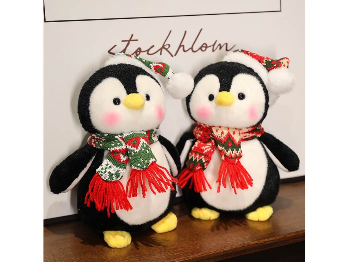 Lindo pingüino de peluche para Navidad, gorro navideño, figura de pingüino, cojín, bufanda navideña roja de 25 cm Yunzii (0,17 cm)