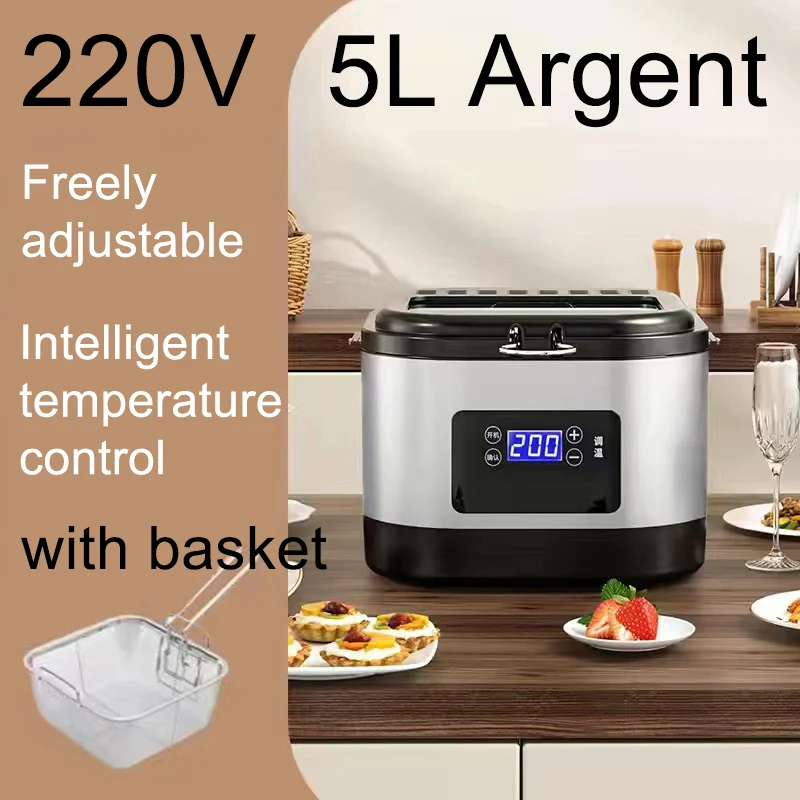 (plata) Freidora Eléctrica Totalmente Automática, Ahorro De Energía Y Ahorro De Aceite, Temperatura Ajustable, 5 Litros
