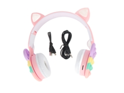 Auriculares Inalámbricos Bluetooth Rosas De Moda Con Orejas De Gato Iluminadas Para Teléfonos Móviles, Ordenadores Y Tabletas.