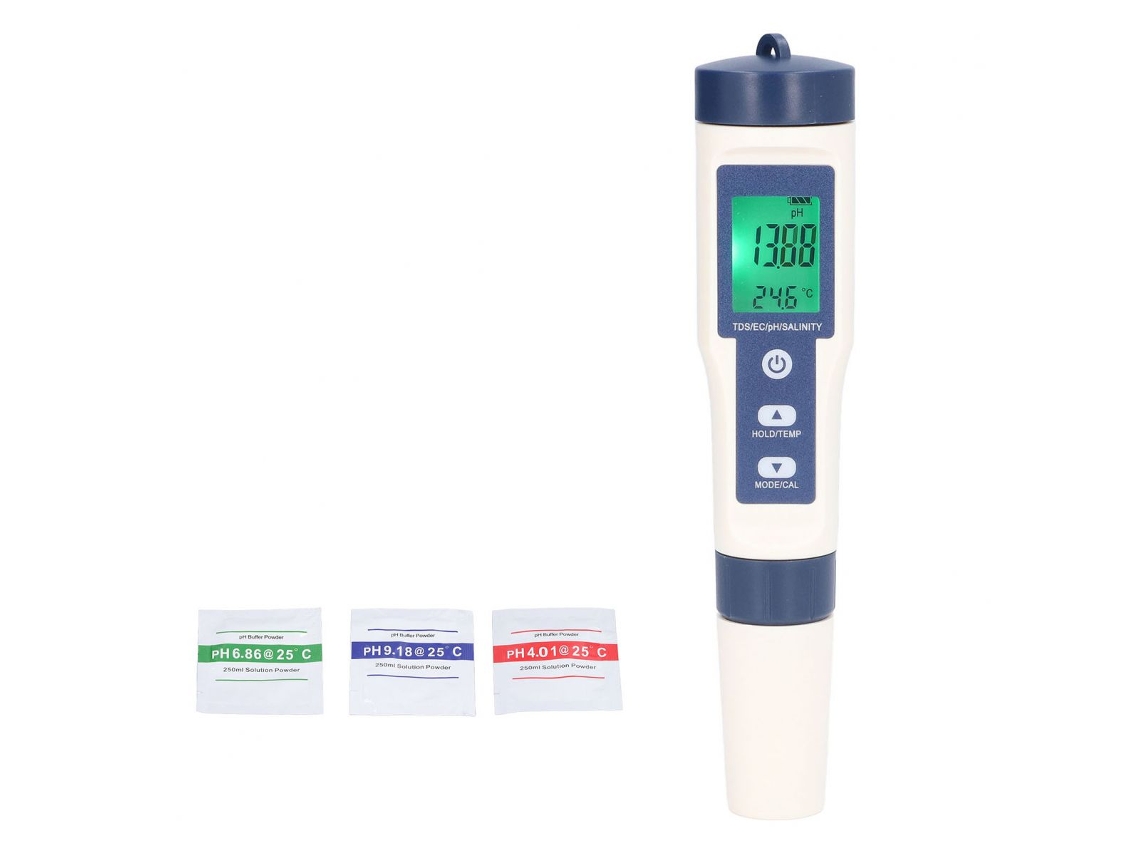 HYMNORA Comprobador digital de calidad del agua 5 en 1 para análisis versátiles, que incluye medición de pH, TDS, CE, salinidad y temperatura, con compensació