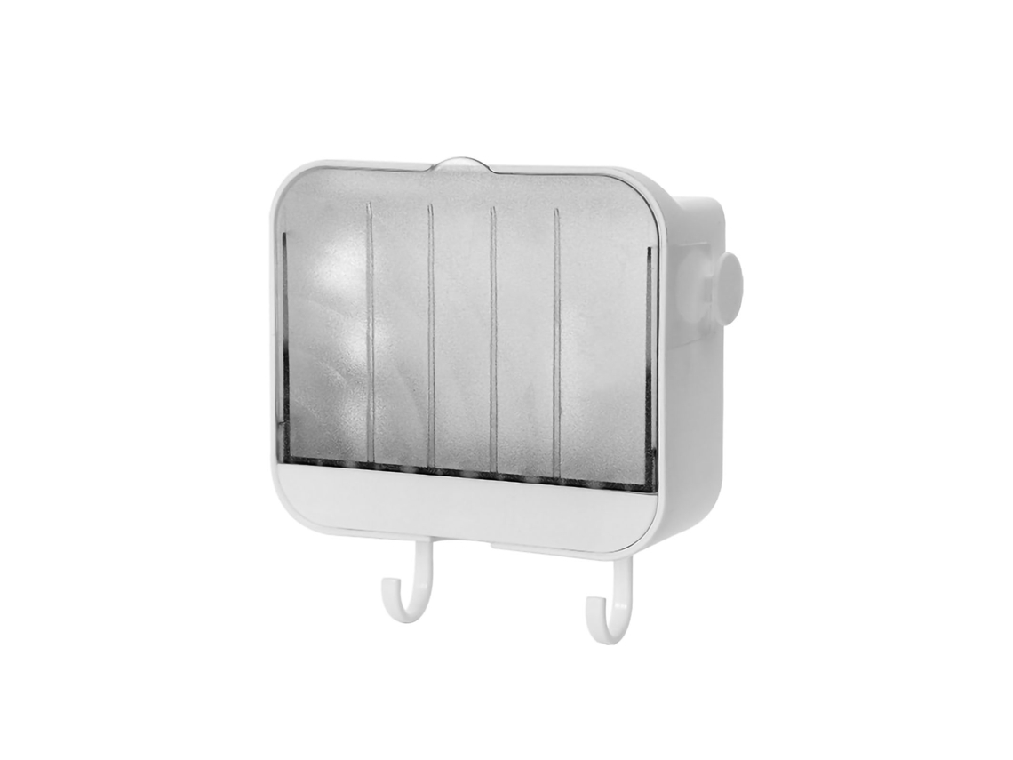 Jabonera De Pared, No Requiere Taladrar, Dos Niveles Con Doble Gancho, Almacenamiento Para Baño, Color Blanco.