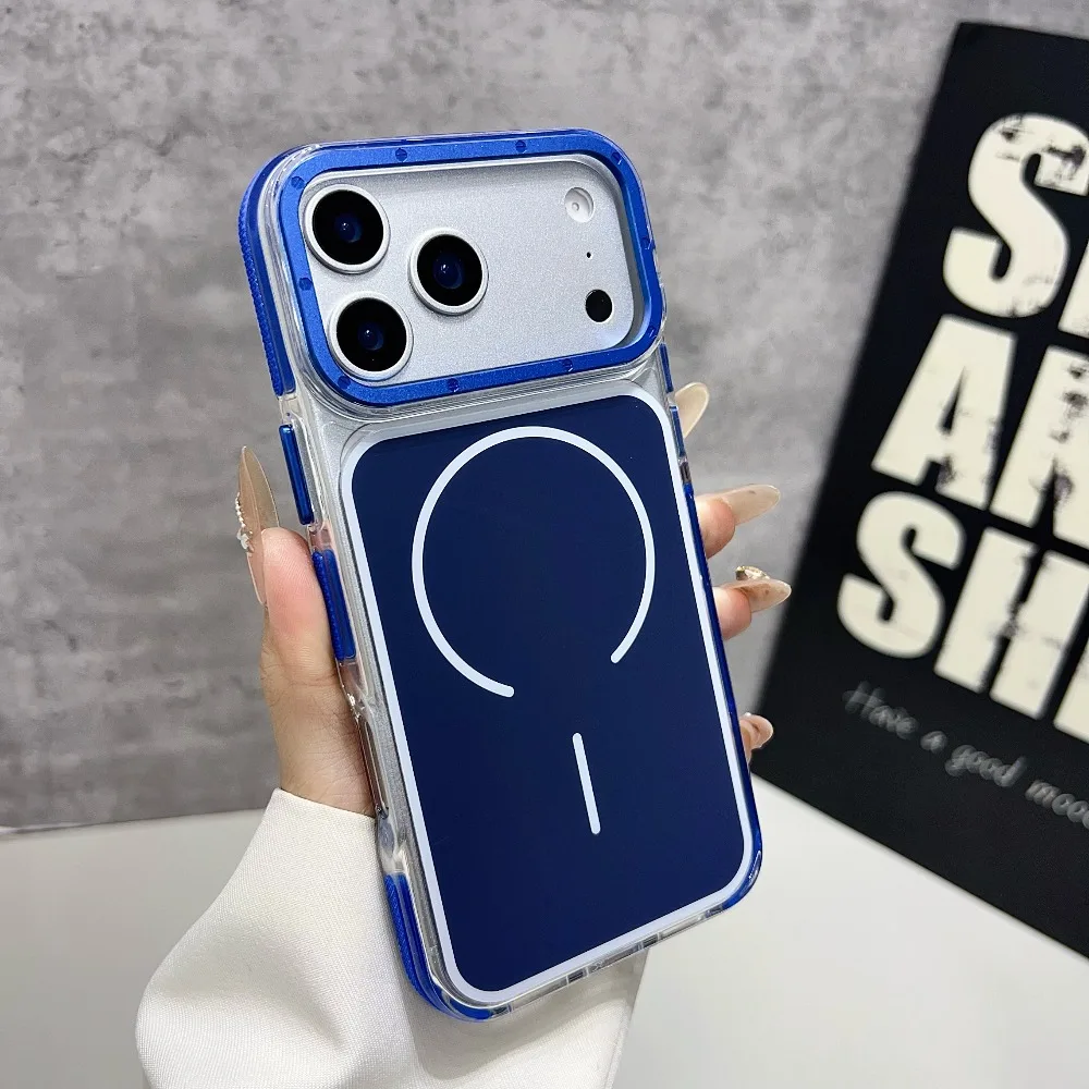 (iphone 17 Pro, Azul) Funda Con Bisel Transparente Para Iphone Con Cubierta Trasera Magnética Magsafe.