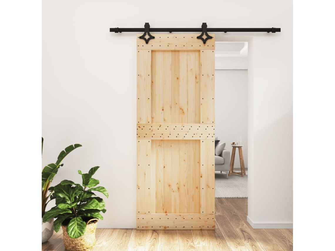 Puerta corrediza | Puerta corredera con herrajes 85x210 cm madera maciza de pino Wsd338013 Lovely Home