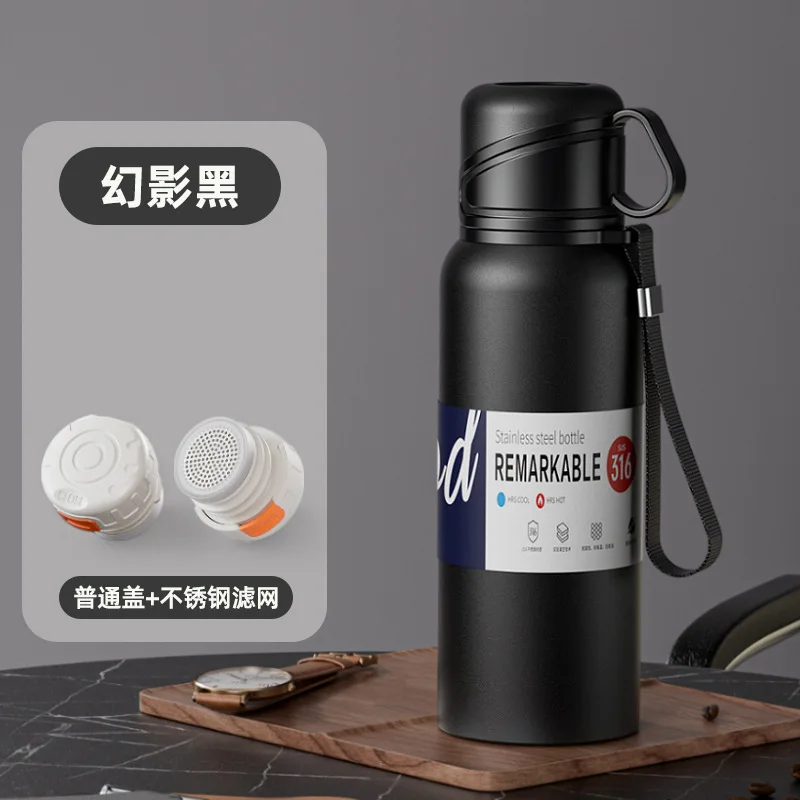 Garrafa Térmica Portátil De Aço Inoxidável De Grande Capacidade (preta, 1360 Ml) Para Chá, Ideal Para Uso Externo.