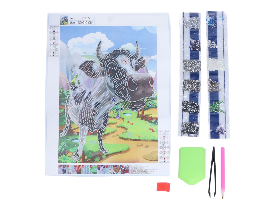 Kit De Pintura De Diamantes De Imitación 5d De 40x30 Cm, Fácil De Usar, Alta Durabilidad, Diseño De Vaca Lechera.