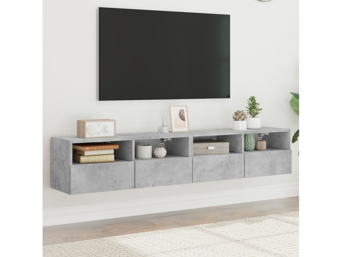 Muebles De Pared Para Tv 2 Uds | Armario Para Tv | Gabinete De Tv Madera Gris Hormigón 80x30x30 Cm