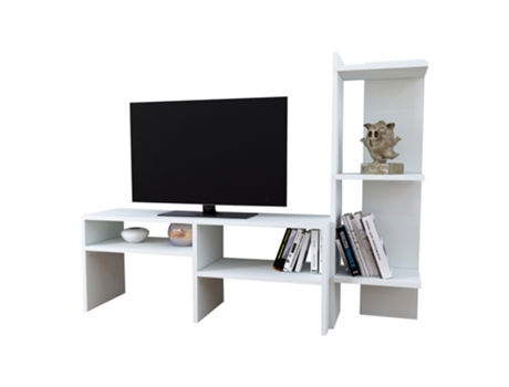 Mesa de TV Jevnaker con estantería aglomerado 137x30x100 cm - Blanco EN.CASA