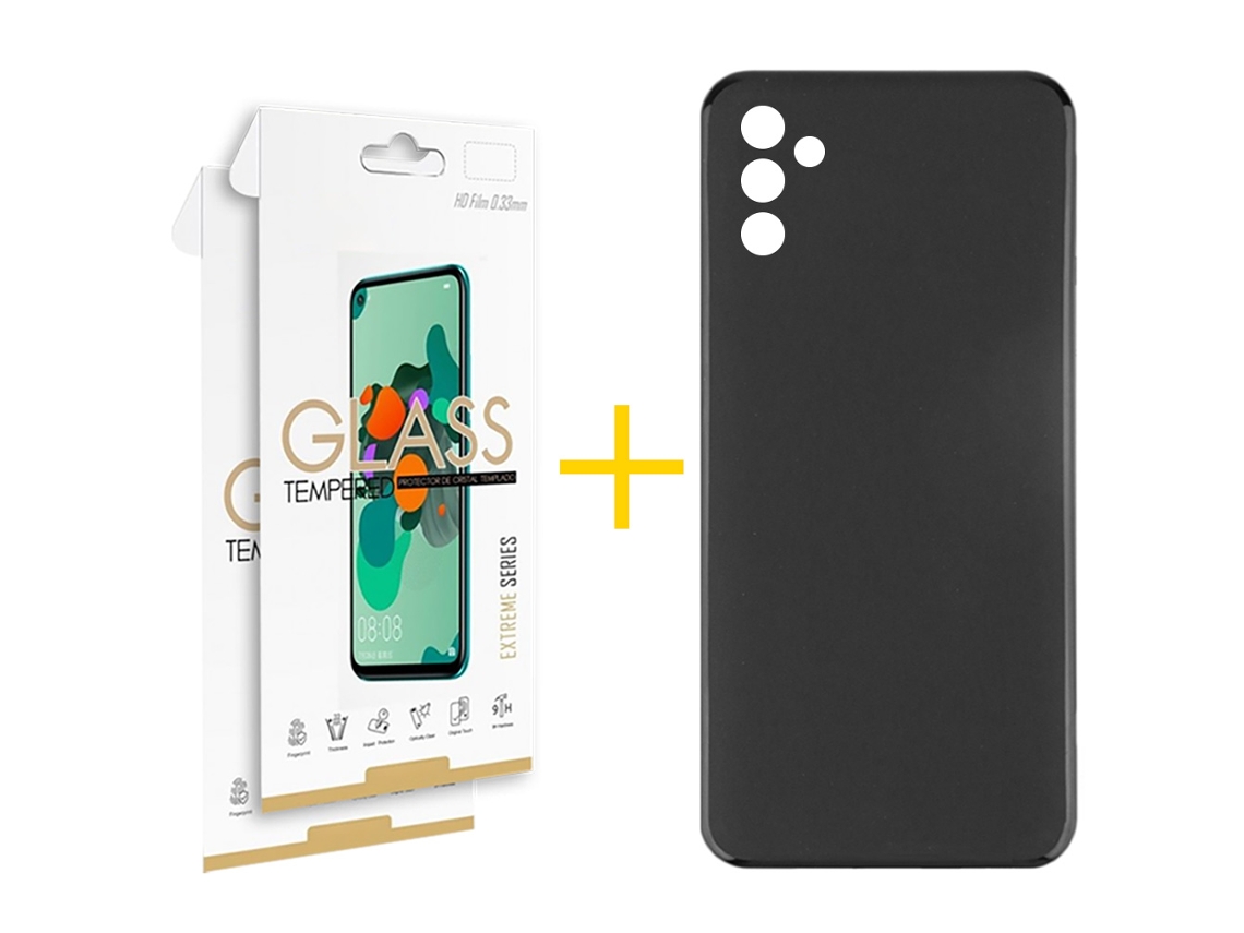 Pack 2 X Película de Vidrio Templado 2.5D + Funda SKYHE para Samsung Galaxy A55 5G Silicona Liso Negro 