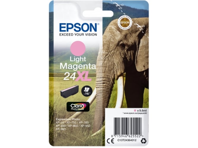 Cartucho de tinta original EPSON, 24XL, Elefante 9,8 ml , Magenta claro, C13T24364012, T2436