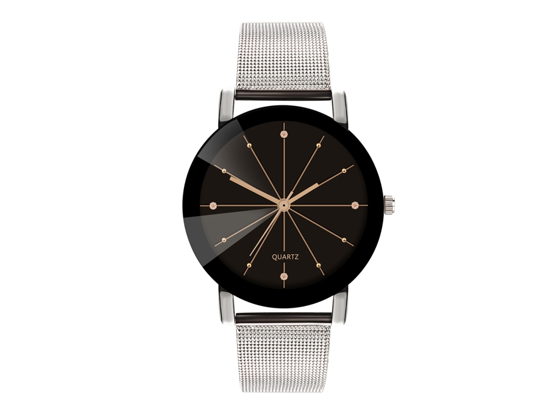 Reloj De Pulsera Unisex De Cuarzo Con Correa De Malla, Elegante Diseño Plateado Con Diamantes.