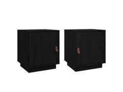 Mesitas de Noche 2 Pzs 40X34X45Cm Madera Pino Maciza Negro