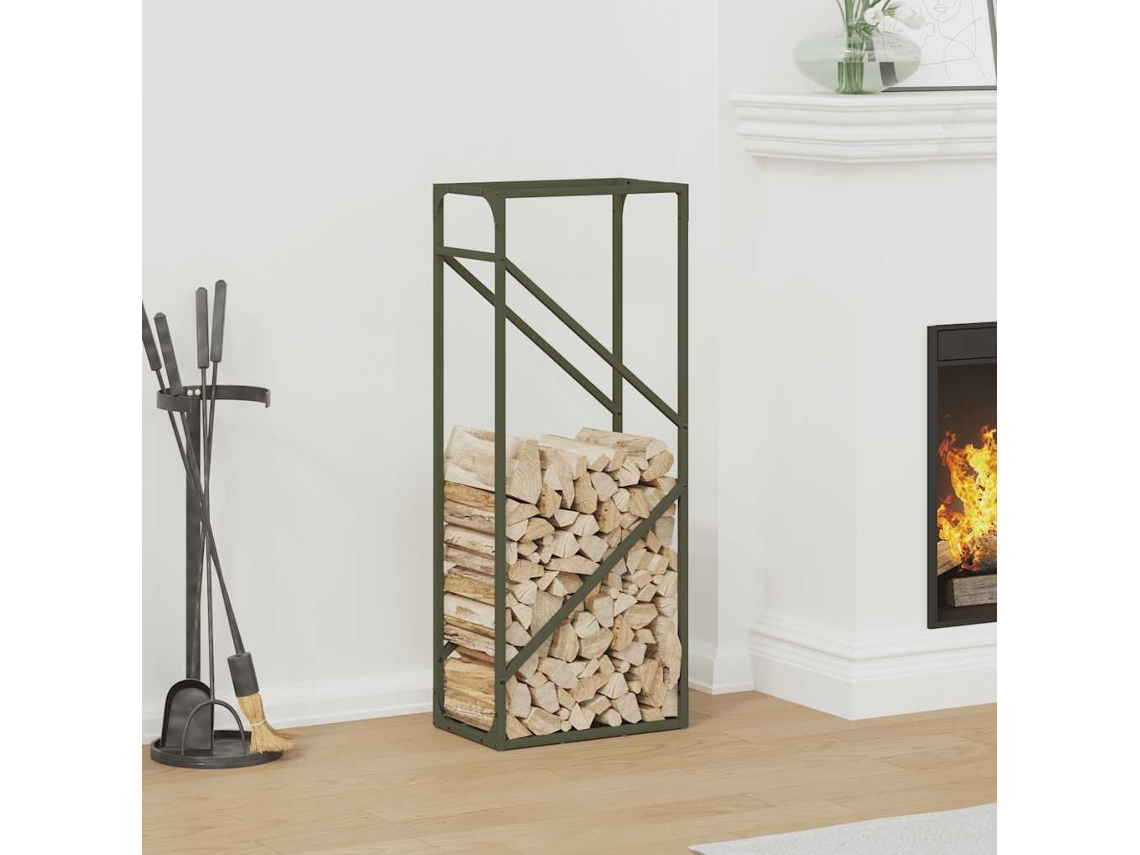 Estante para leña | Leñero de acero laminado en frío verde oliva Wsd829091 Lovely Home