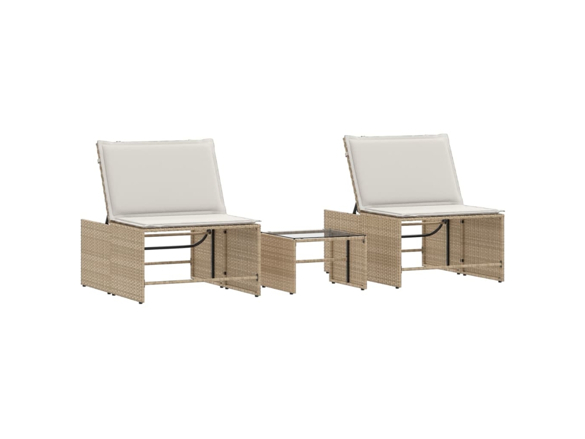 Conjunto 2 Tumbona VIDAXL Beige Poli Ratán (70x98x82 cm)