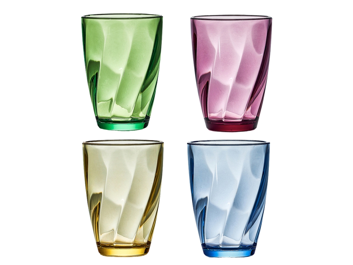 4 vasos para el hogar, zumo, leche y café, amarillo, azul, verde, morado JEIIBRZUI
