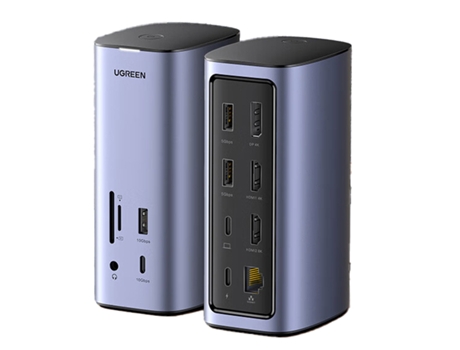 Adaptador UGREEN 90325 Cm555 12In1 Displaylink 10Bit Vrr Tipo-C HDMI/DP Aux 3.5Mm Sd/TF Usb3.2 1000Mbps