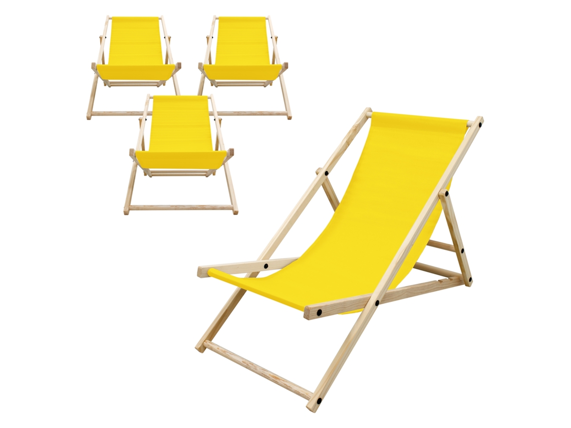 4x Sillas De Playa Ecd Germany Amarilla Madera Pino Tejido Impermeable Carga Hasta 120kg