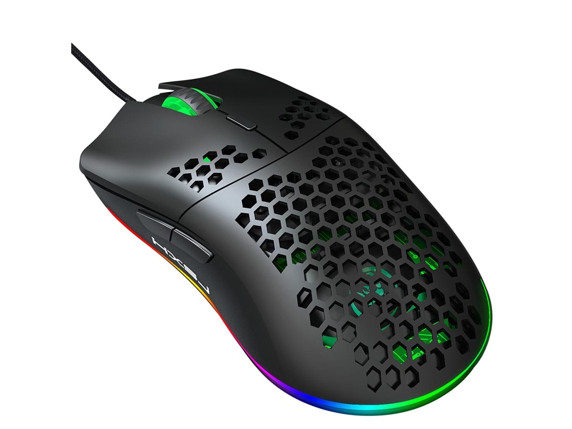 Cable USB para ratón gaming RGB, sensor óptico de alta precisión, agarre ergonómico, macros programables, software de controlador personalizable para Windows.