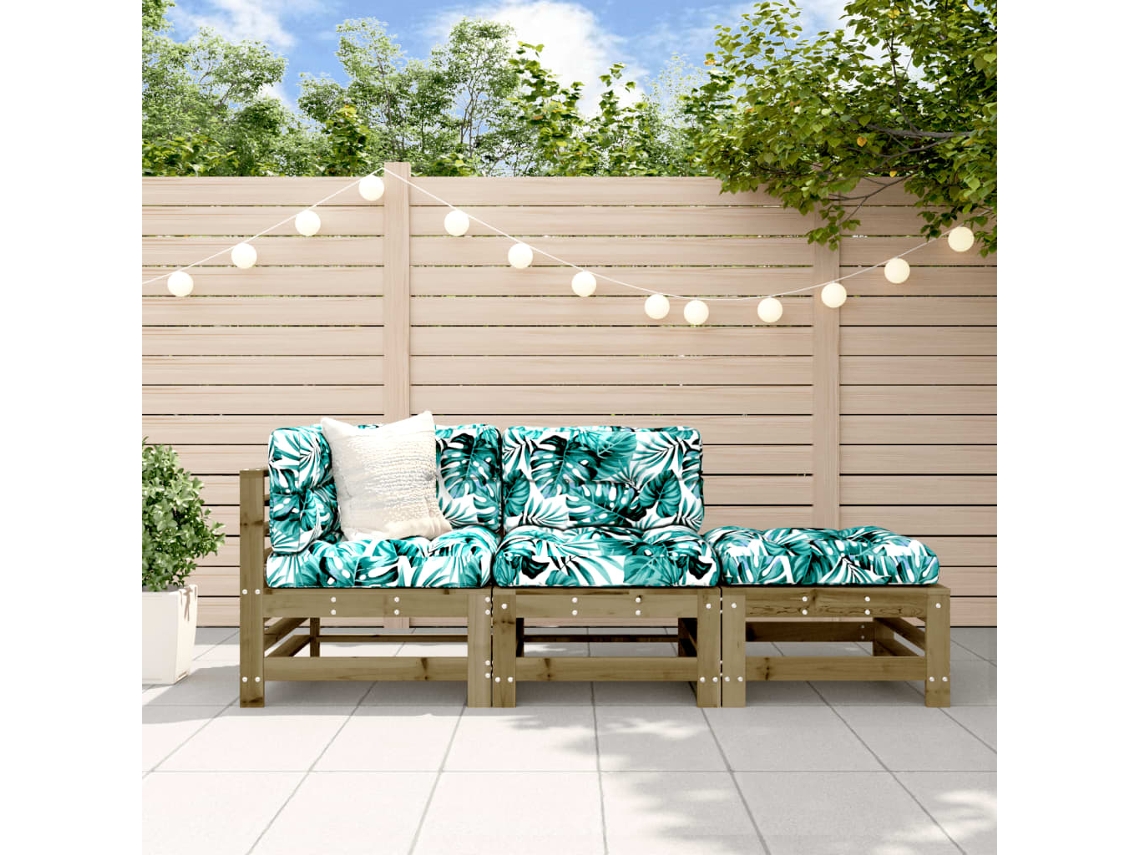 Conjunto de muebles de jardín con cojines de pino impregnado, Dkd Home Decor
