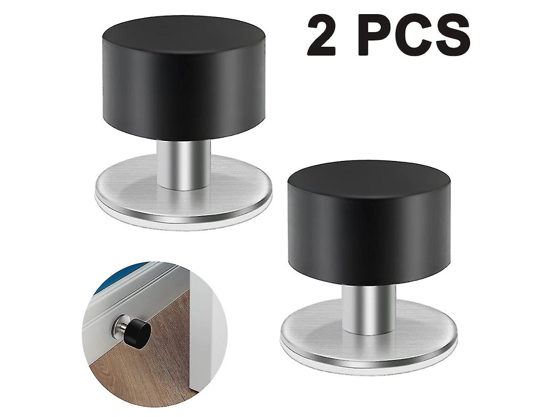 2 Tapones De Puerta Autoadhesivos De Acero Inoxidable Robusto Con Goma, Protección Contra Golpes, Absorción De Sonido Y Pegatinas Extra Negro