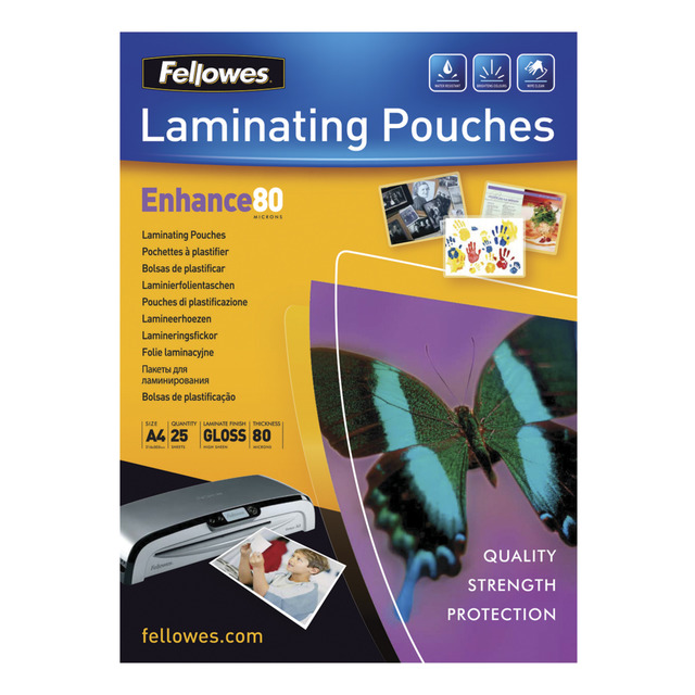Pack 25 fundas FELLOWES para plastificar 80 mcrons brillo A4