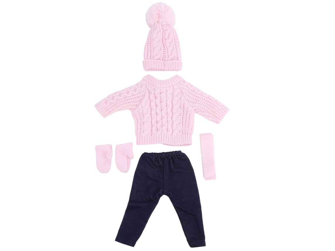 Roupas Para Boneca 18 Polegadas: Camiseta, Calças, Chapéu, Cachecol E Luvas - Rosa Claro