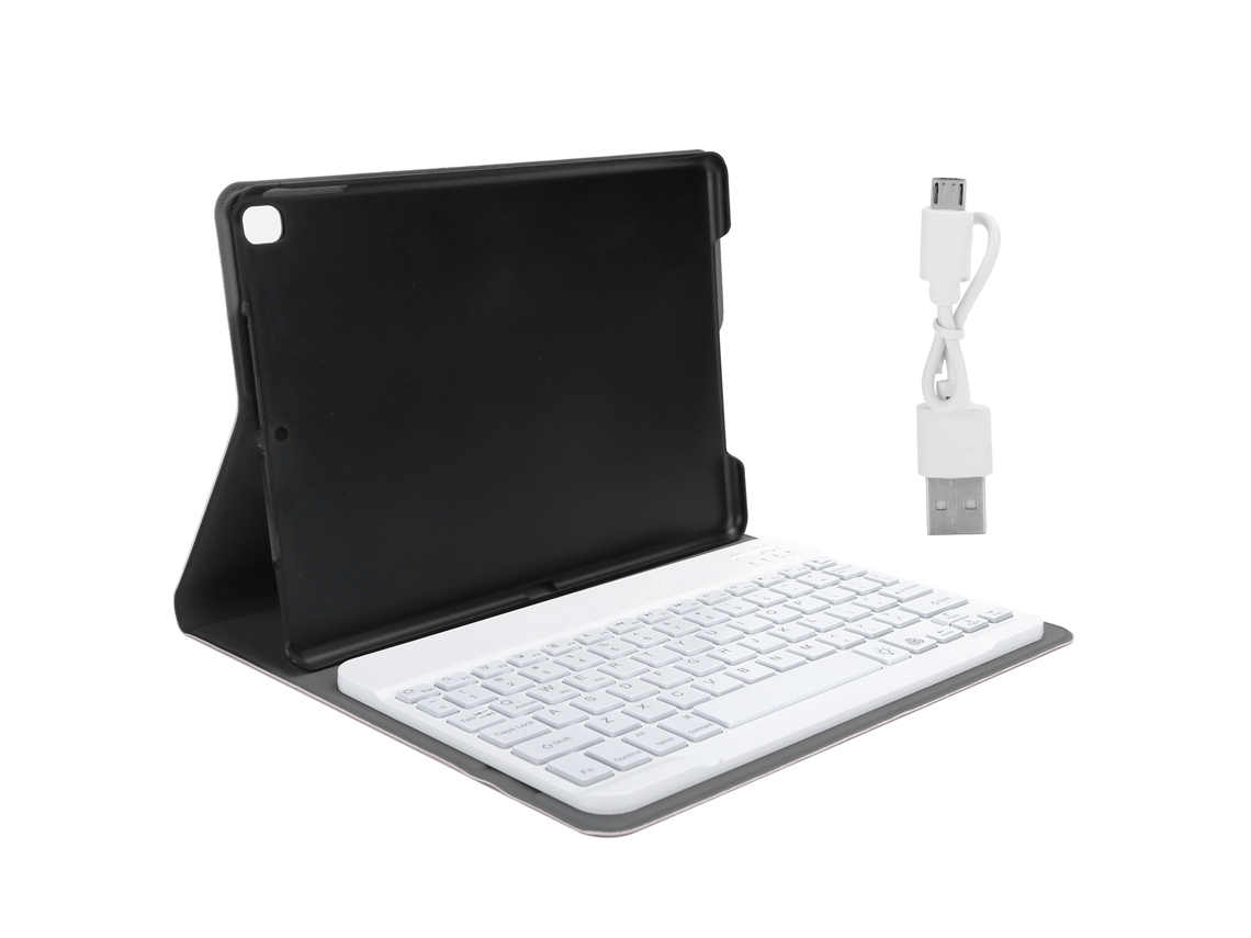 Funda de cuero extraíble con teclado para tableta y ranura para bolígrafo, accesorio para computadora en oro rosa claro.