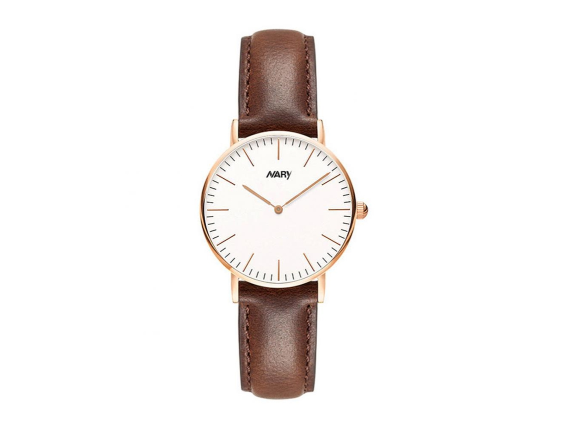 Reloj De Pulsera De Cuarzo Resistente Al Agua Nary Fashionable Simple (caja Oro Rosa, Correa Marrón)