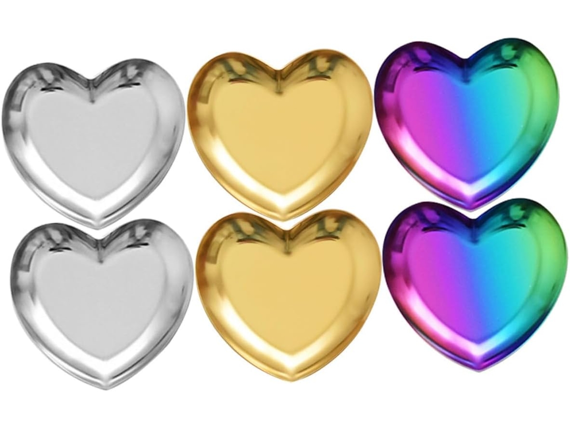 Juego De 6 Organizadores De Joyas Con Forma De Corazón, De Acero Inoxidable Pulido Espejo.