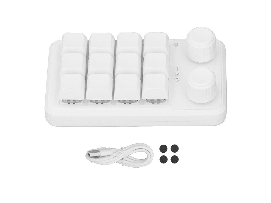 Teclado Mecánico Con 12 Teclas, 2 Perillas Giratorias, 3 Modos Programables E Interruptores Azules Y Blancos.