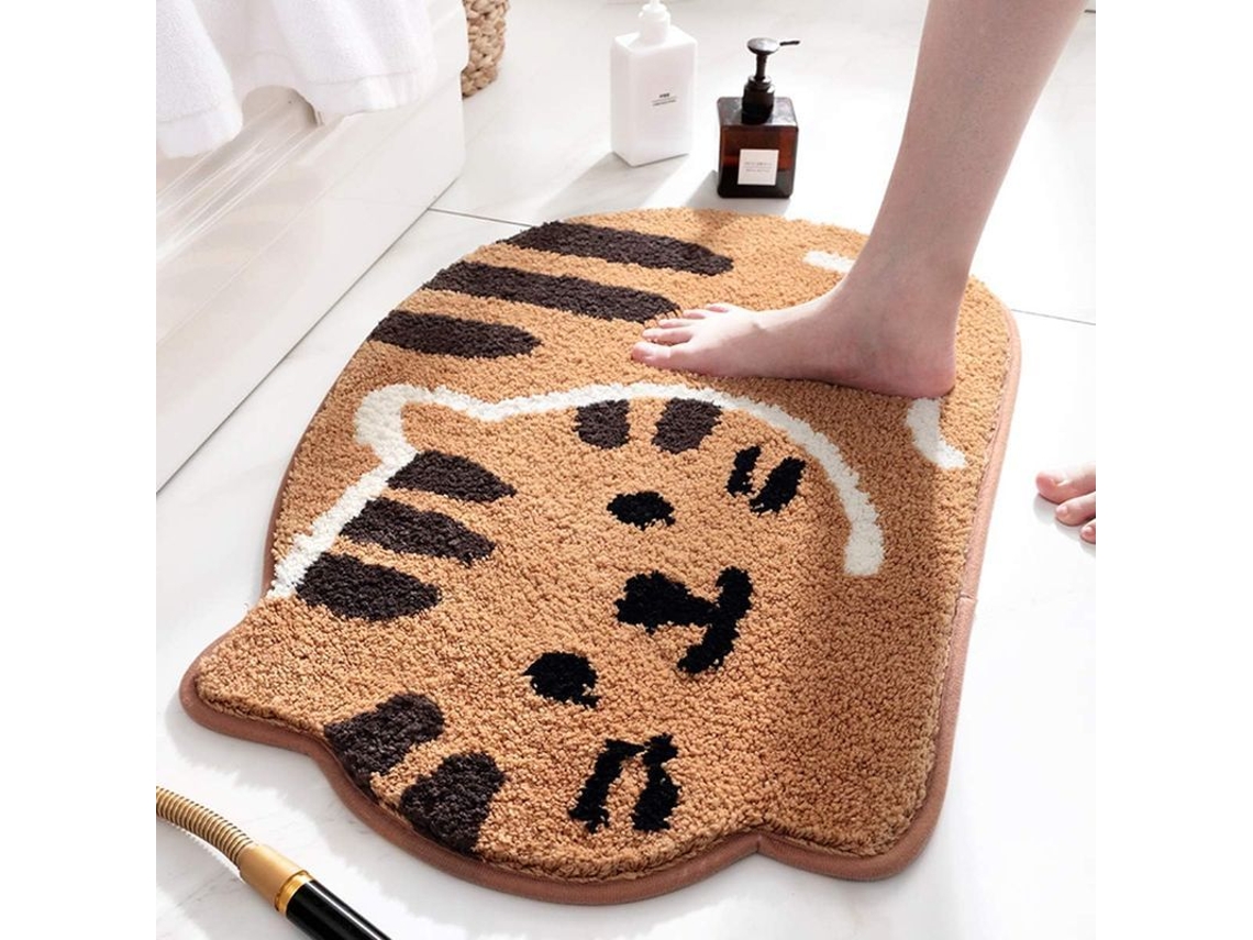 2026-linjou Alfombra De Baño Antideslizante Absorbente Suave Con Diseño De Gatito Adorable Khaki
