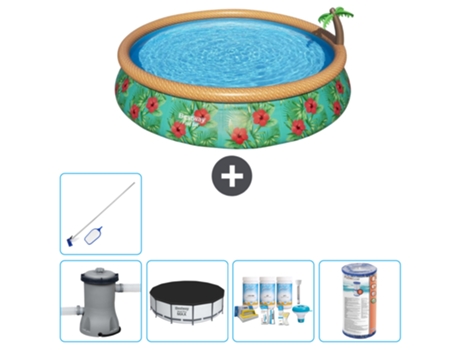 Piscina Hinchable Redonda Fast Set BESTWAY - Estampado Paraíso - 457 x 84 cm - Bomba Incluida Accesorios CB15