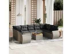 Conjunto de sofá de jardín de 10 piezas con cojines, ratán gris, DKD Home Decor