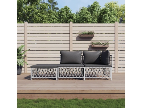 Conjunto 3 de muebles de jardín VIDAXL con cojines acero blanco