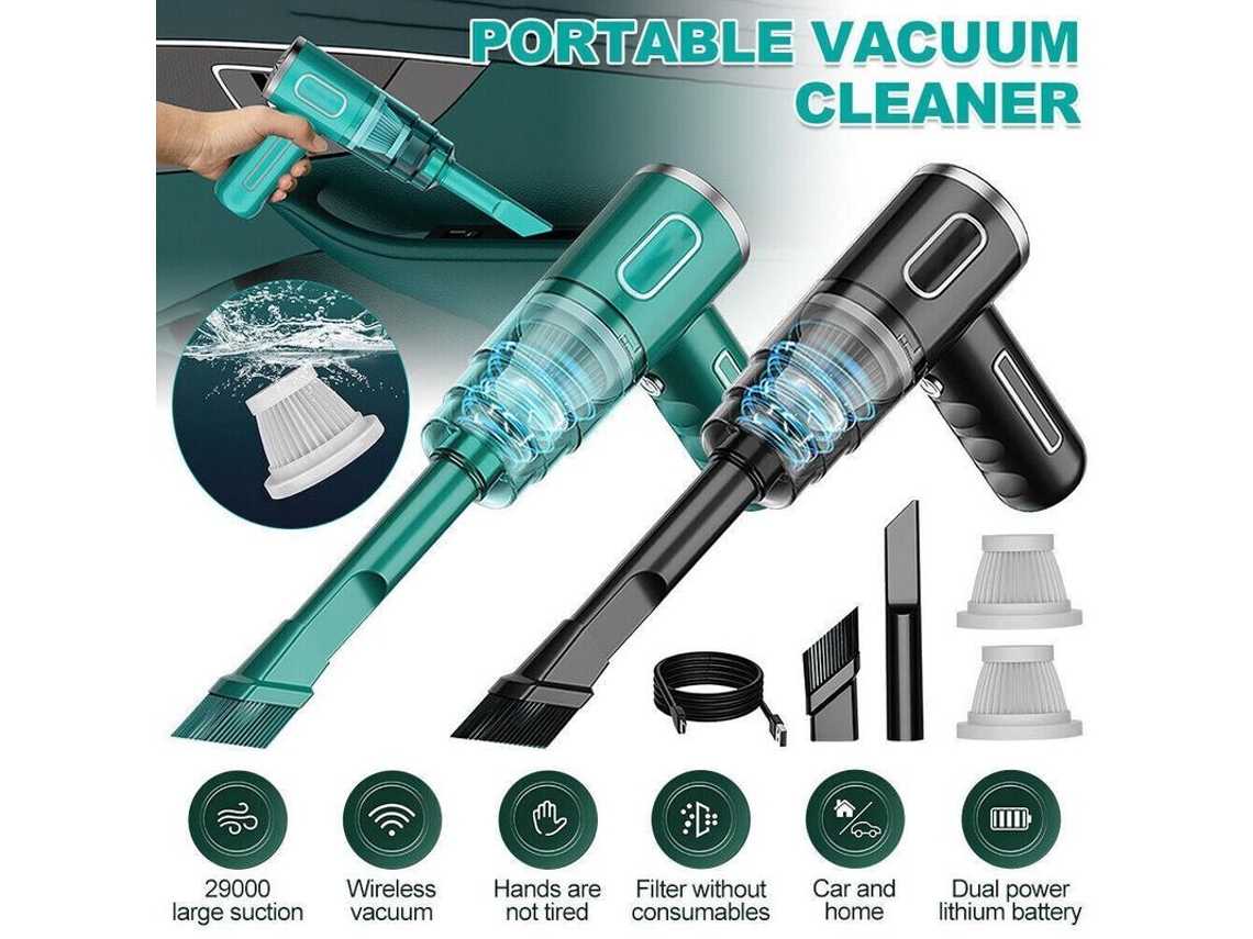 2026-aspiradora Inalámbrica Para Coche 29000pa Potente Succión Seca/húmeda 120w 2000mah Verde/negro Verde
