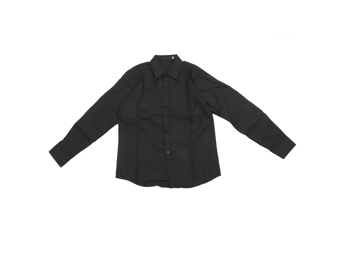 Camisa De Vestir De Manga Larga Para Hombre Con Cuello Bajo Y Botones, Negra, Xxxl