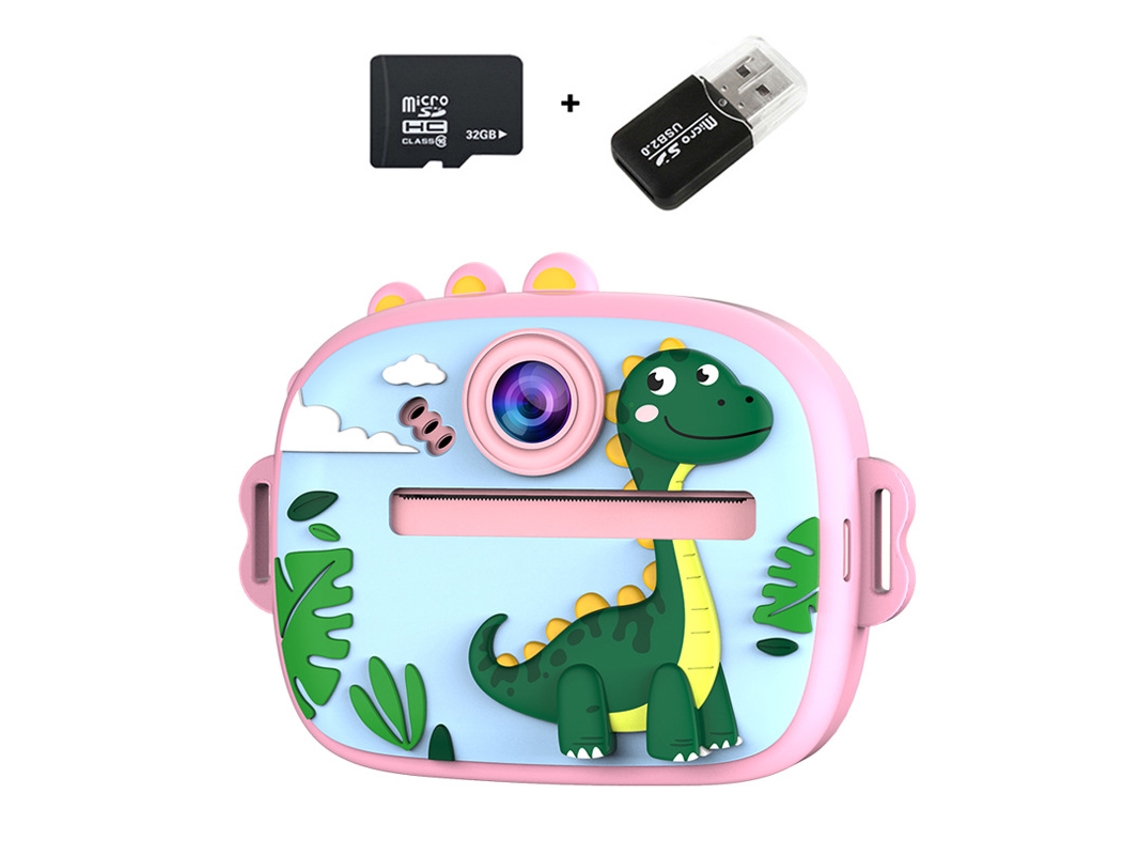 Cámara instantánea Chrui HD 1080p de 48 MP con pantalla IPS de 2,4 pulgadas y tarjeta de memoria de 32 GB (Dinosaurio rosa)