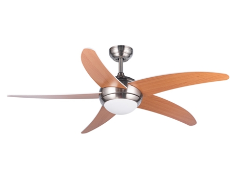 Ventilador de techo XTRELAMP RAGNAR d132cm LED 18W 6v metal niquel 5 aspas madera natural Con mando a distancia