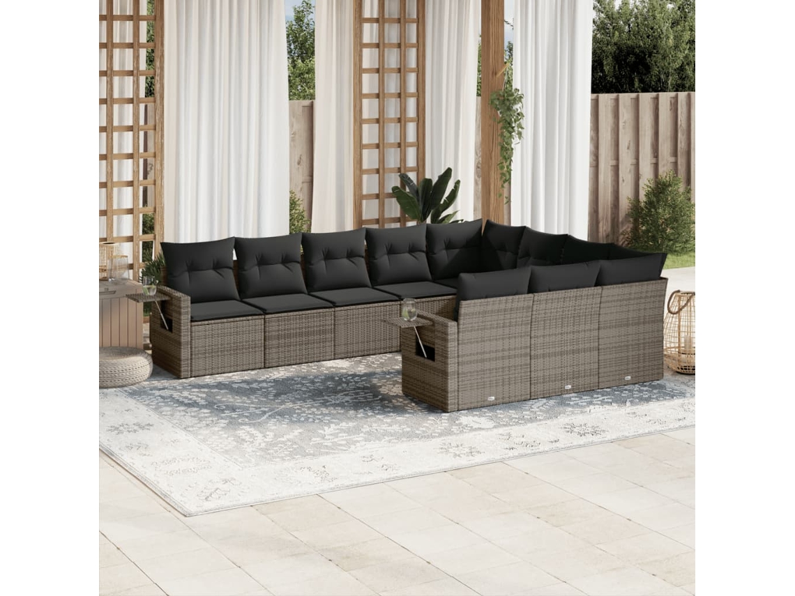 Conjunto de sofás de jardín de 10 piezas DKD Home Decor con cojines de mimbre gris