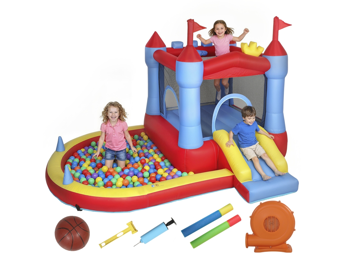 Castillo Hinchable Pistola Agua Tobogán Cama Elástica Piscina Bolas 342x255x209 Cm Azul