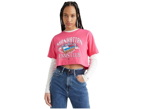 Camiseta de Mujer TOMMY JEANS Corta Crop Rosa (M)