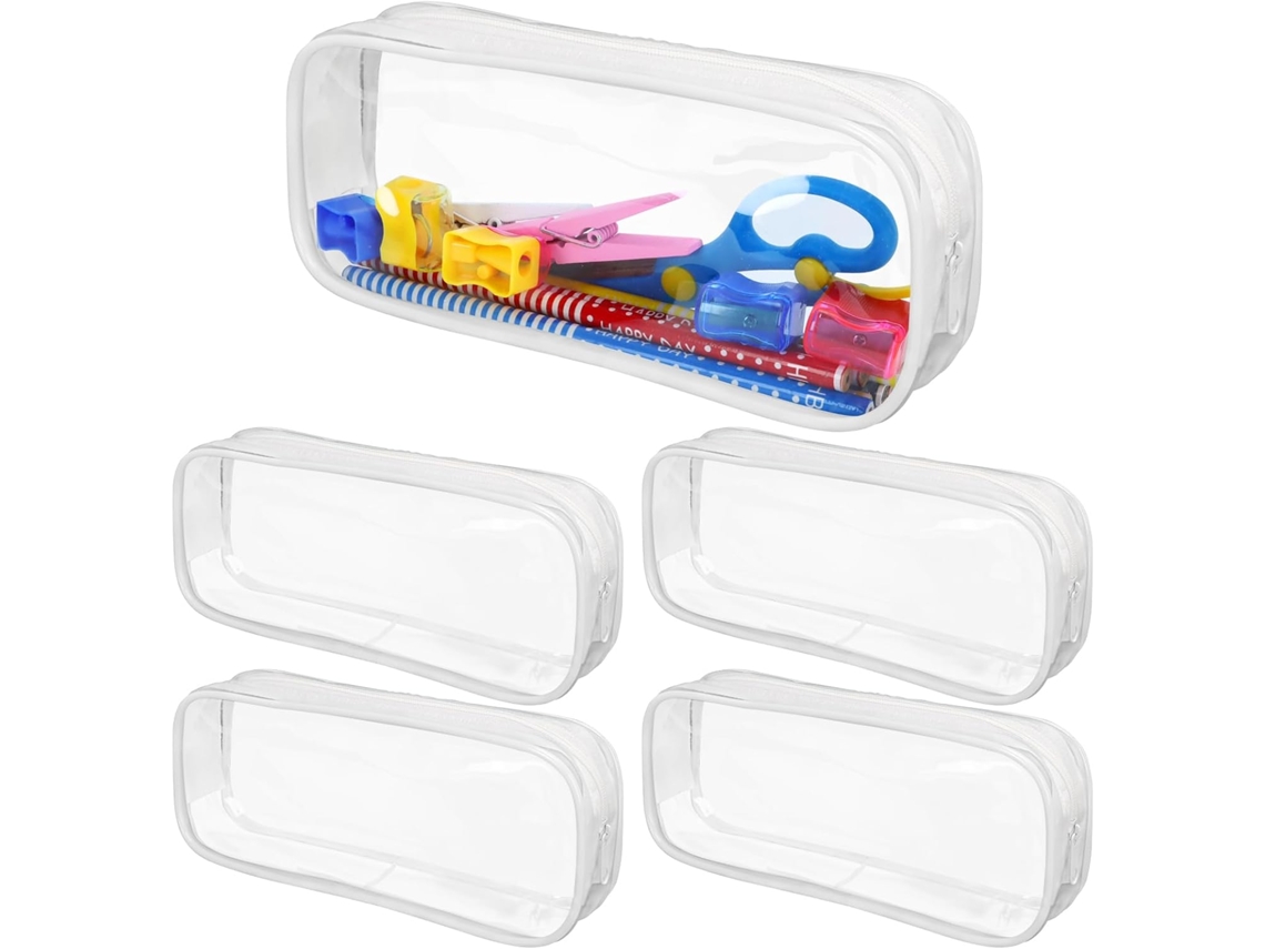 Paquete De 5 Estuches Para Lápices Con Cremallera De Pvc Transparente, Estuche Para Lápices De Gran Capacidad, Color Blanco CHRUI