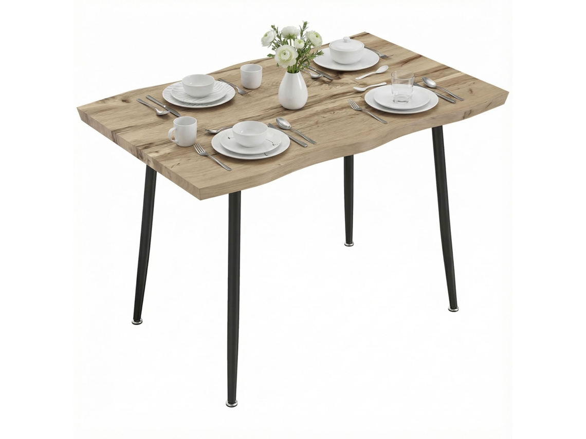 Mesa Jantar Nórdica 110cm Para 4 Pessoas, Pernas Aço Retangular Cozinha Sala Carvalho