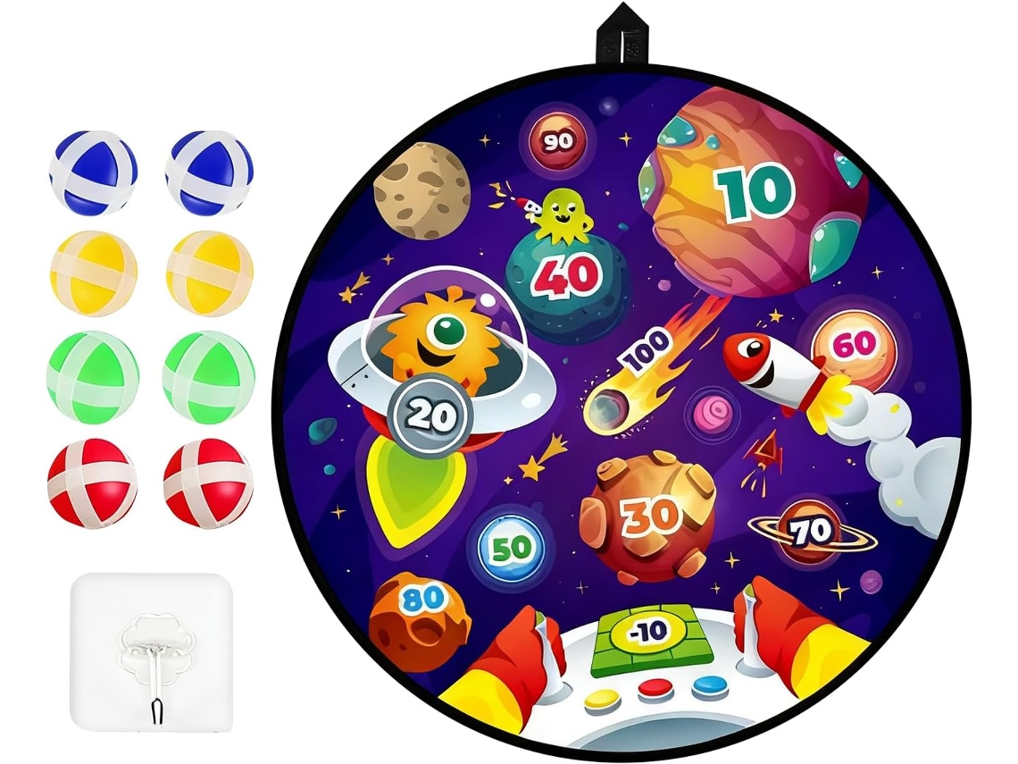 Canasta de baloncesto de interior plegable 2 en 1 con dardos y pelota adhesiva para niñas, Adol Gokoco