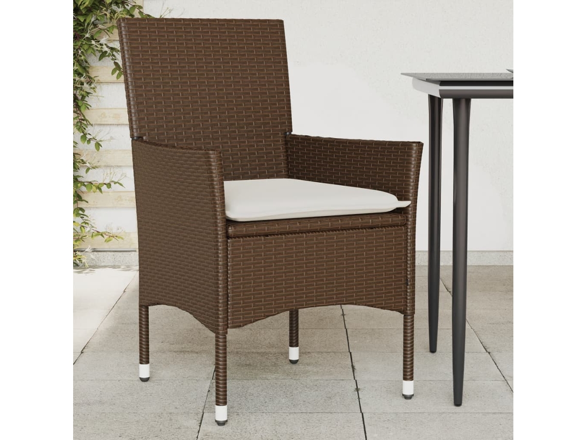 Sillas de jardín con cojines, 2 unidades, mimbre sintético marrón, Dkd Home Decor